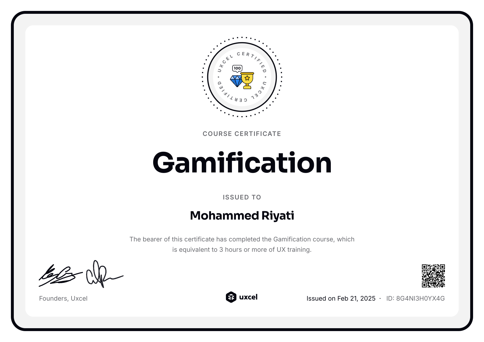Mohammed Riyati's certificate